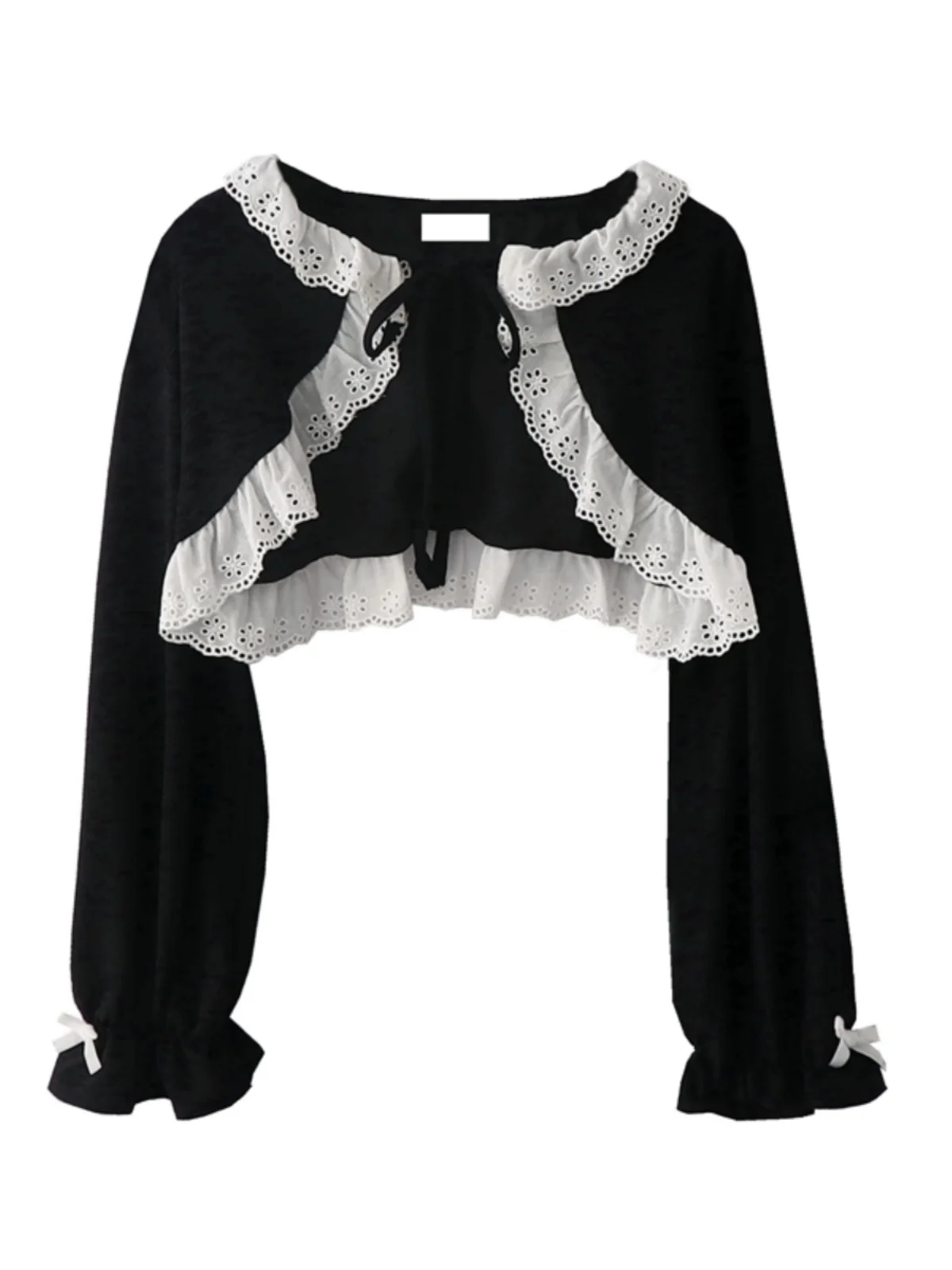 

Original Early Autumn Vintage Court Sle Lace Trim Belted Open Cardigan ort oulder awl Small Jaet round Ne Long Sl...