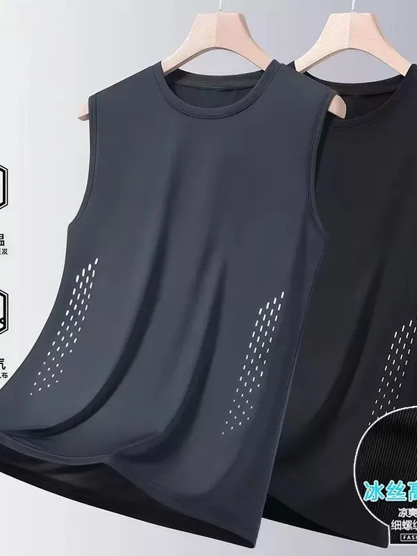 Ice Silk Vest Men's Trendy round Neck Mesh Breathable Quick Dry Sports Sleeveless Wide Shoulder Strap Outdoor Wear Youth Summer