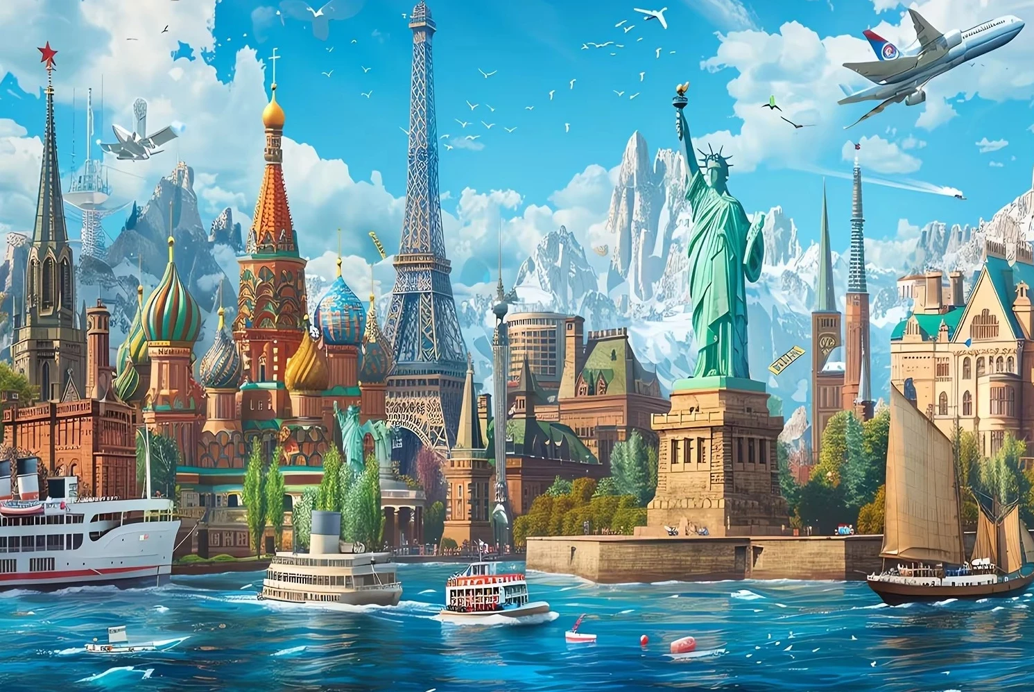 World  Famous Buildings 500/1000/1200/2000 PCS Jigsaw Puzzles Family Activity Games for Gameroom Bedroom Gifts