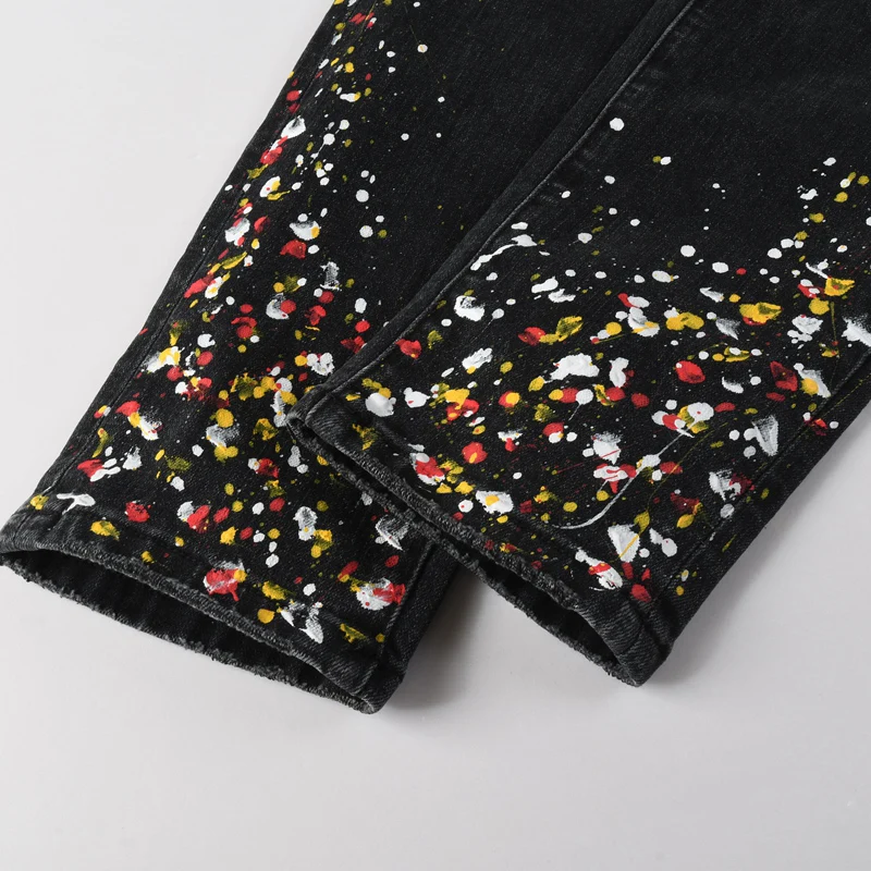 Y2KDesigner Street Fashion Boutique Men's Retro Black Painted Jeans Elastic Tight Jeans Hip Hop Brand High Quality Pants Y2K