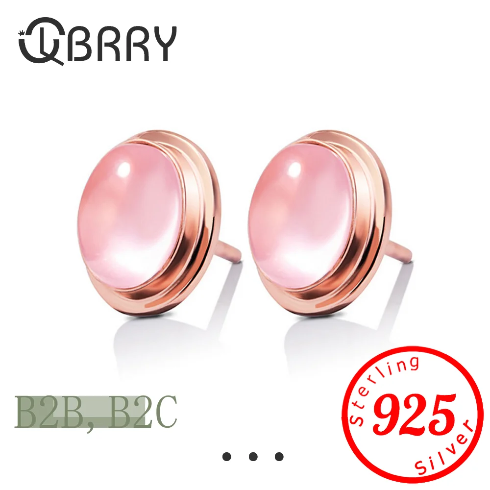 

Women's Earings 100% 925 Sterling silver fashion round natural pink opal gem stone ladies studs jewelry Anti allergy drop ship