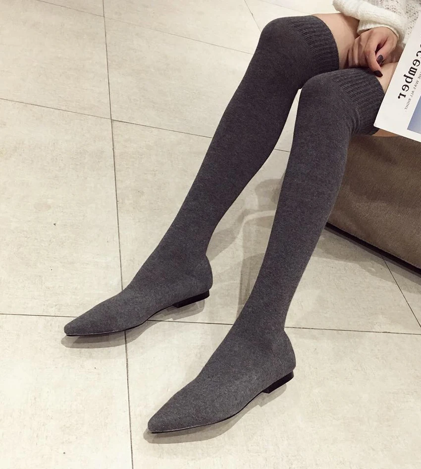 

AIYKAZYSDL 2024 Autumn Kitten Low Heel Ankle Boots Women Pointed Toe Slouchy Stretch Short Bootie OL Shoes Gray Sock Boots