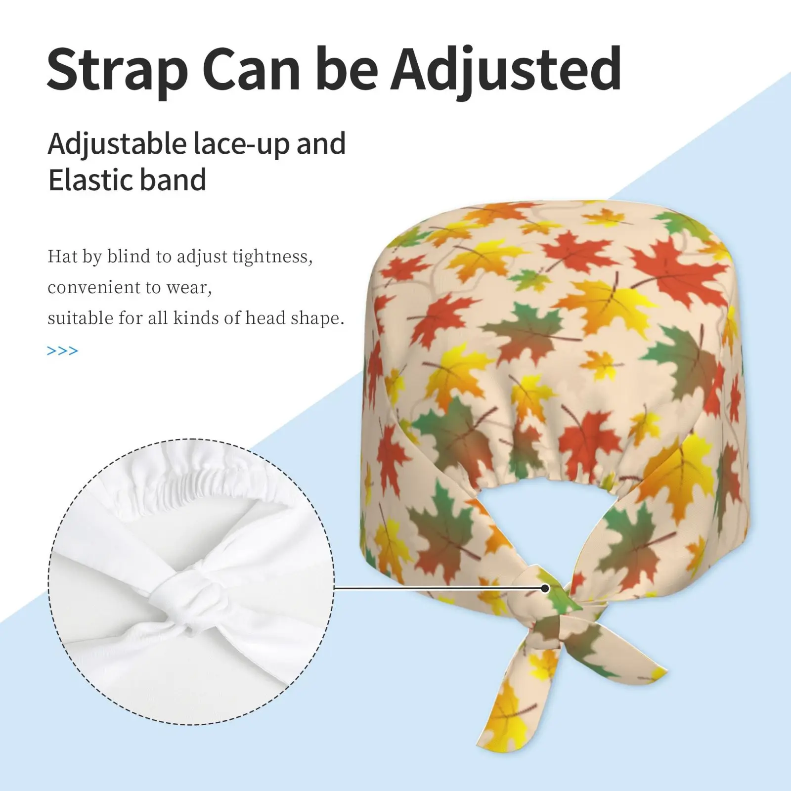 Colored Maple Leaf Hat for Both Men and Women Nurse Doctor's Surgical Hat with Elastic Band and Drawstring Rear Style Hat