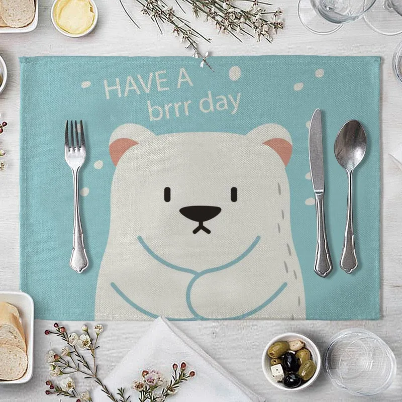 Children's Cute Animal Style Pattern 01 Placemat Cotton Linen Fabric Table Mats Family Dinner Tableware Kitchen Table Mat WJY