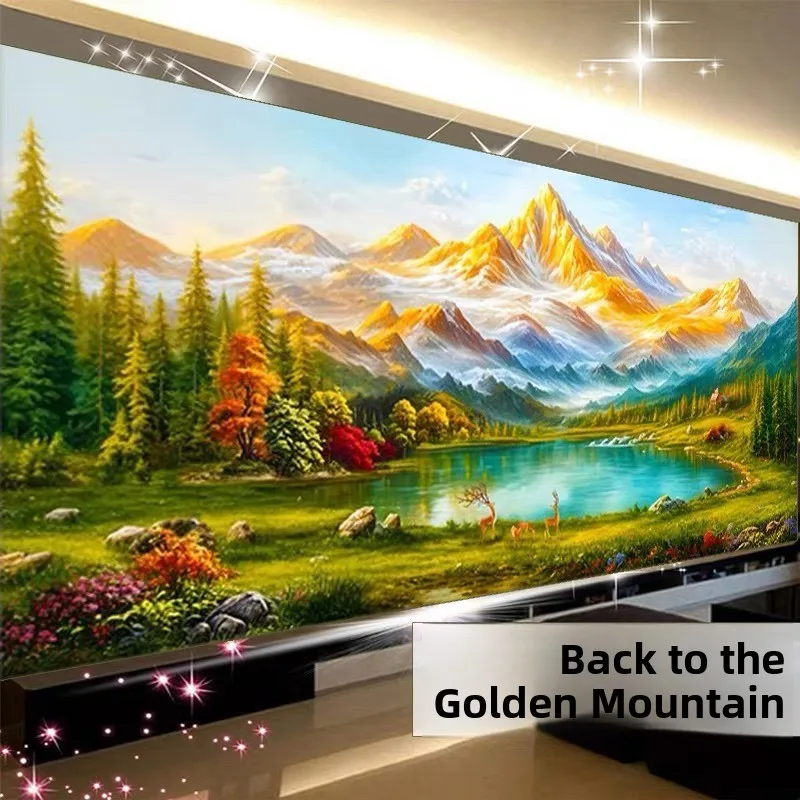 

New 2026 Cross Stitch Ba Mountain Gold Treasure Pot Deer Version Large Living Room Self Embroidery Cotton Fabric Chinese Sle