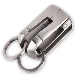 Luxury Stainless Steel Men Belt Car Keychain Double Hook Waist Hanging Key Ring Holder Keychain Buckle Christmas Day Best Gift