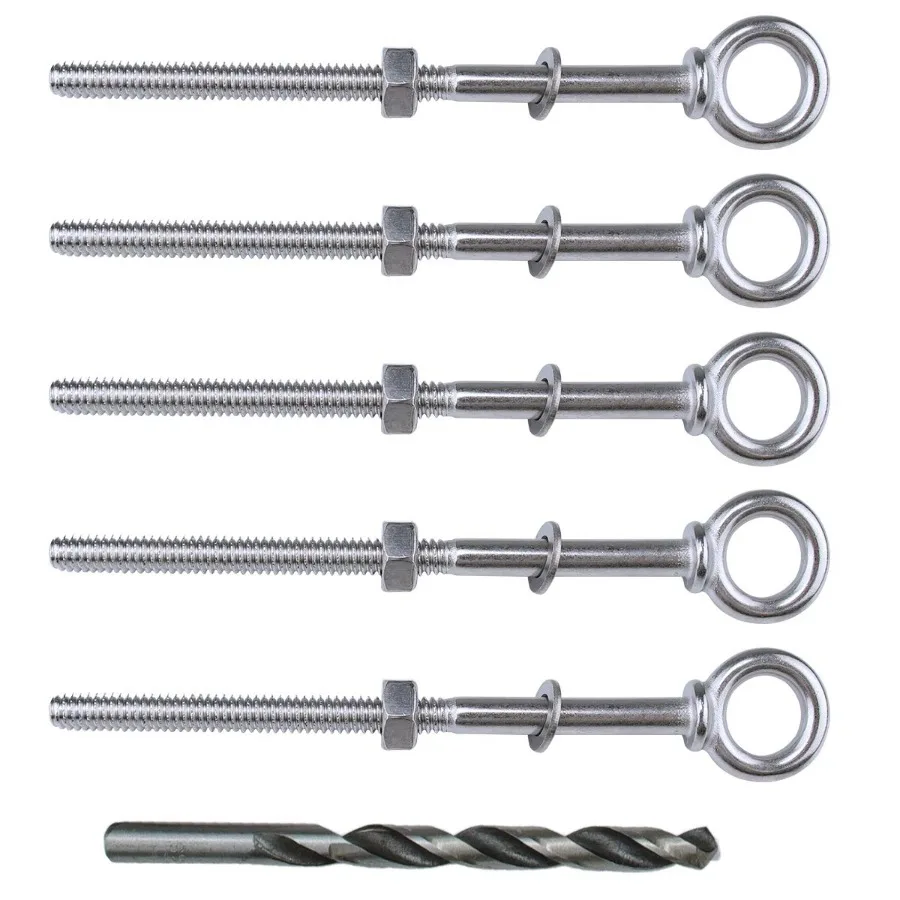 

5 Pack 1 4" x 5" Eye Bolts with Nuts Washe T316 Stainless Steel Threaded Eyebolts Heavy Duty Shoulder Lifting Ring Marine Grade