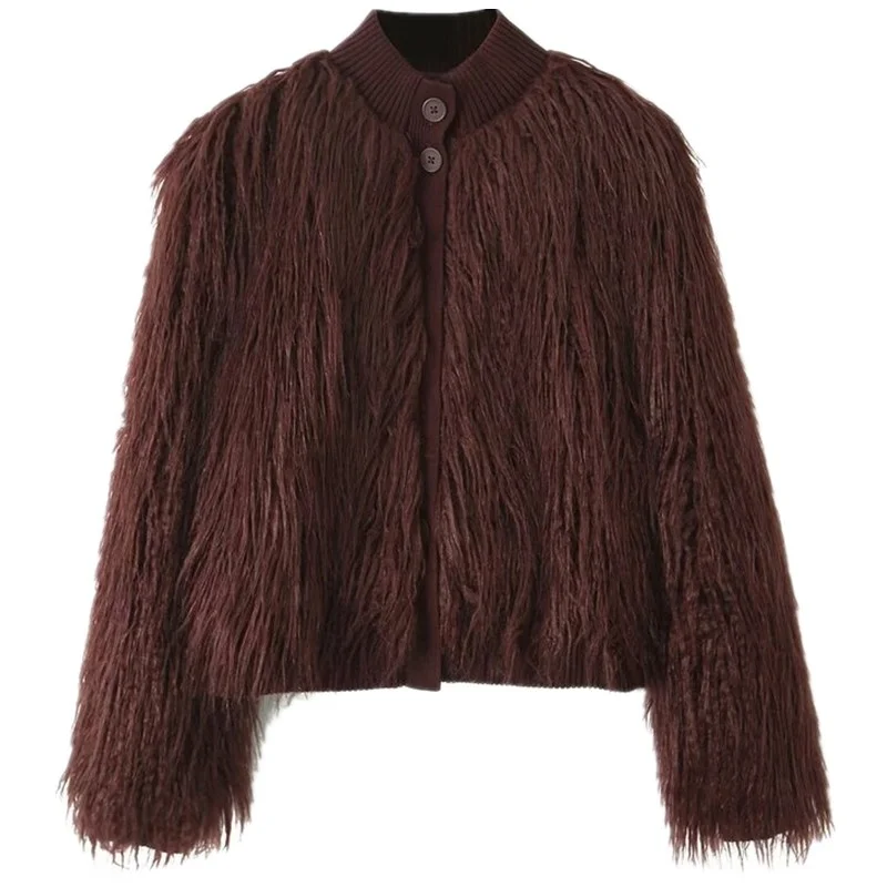معطف نسائي محبوك جديد لفصلي الخريف والشتاء بتصميم يشبه الفرو الصناعي، ملابس خارجية قصيرة أنيقة بأسلوب أنثوي راقٍ 35806 #2