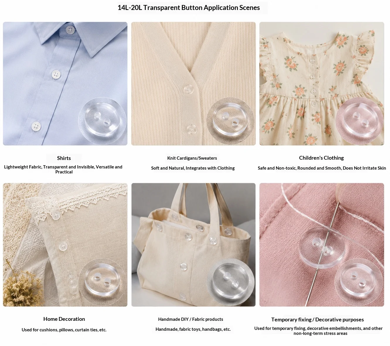 100pcs 12-20L 2holes Transparent Buttons Sewing Polyester Washer Shirt Button for Handmade DIY Kid Doll Clothes Accessories