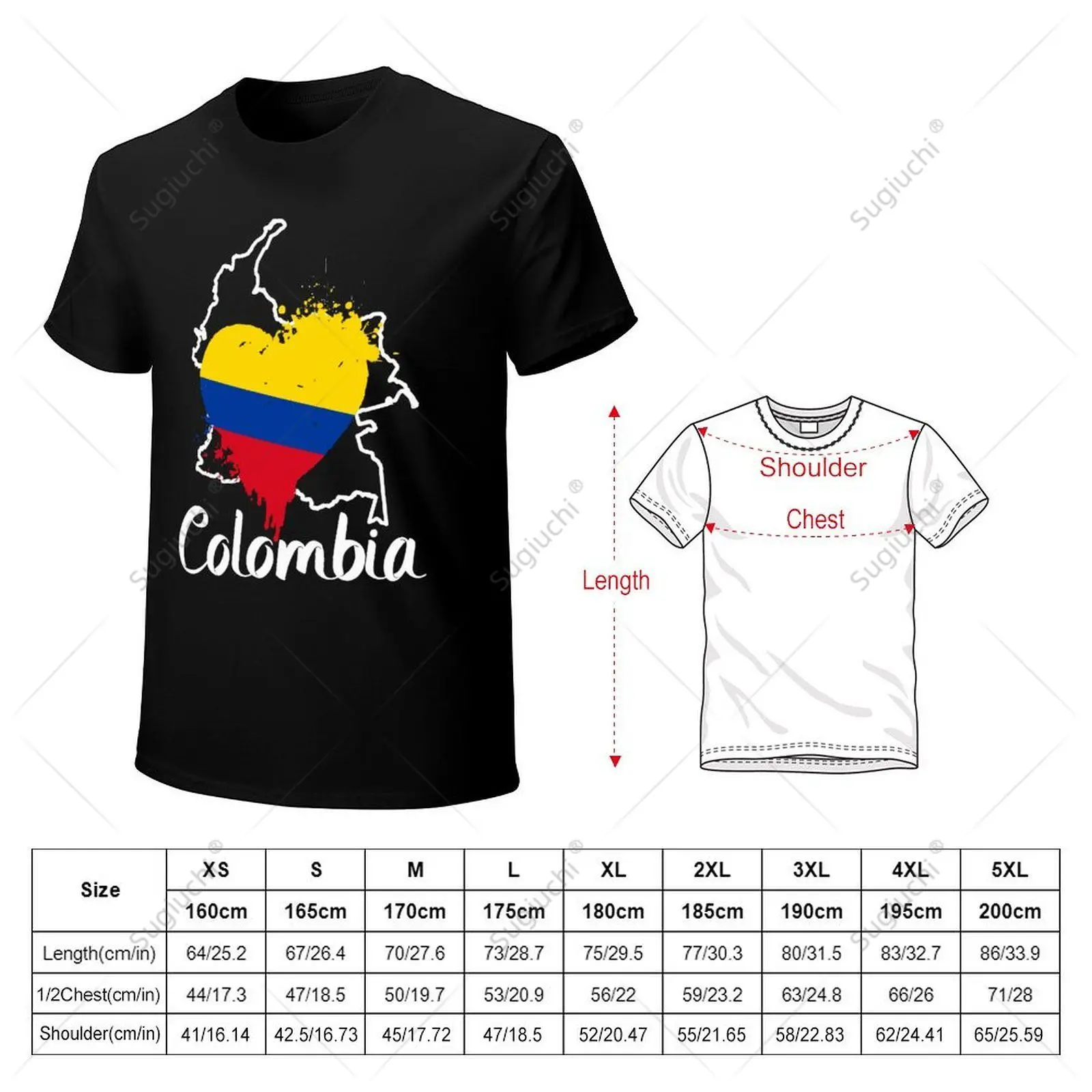 Unisex Men I Love Colombia National Flag Heart With Map Tshirt Tees T Shirts Women Boys 100% Cotton T-Shirt