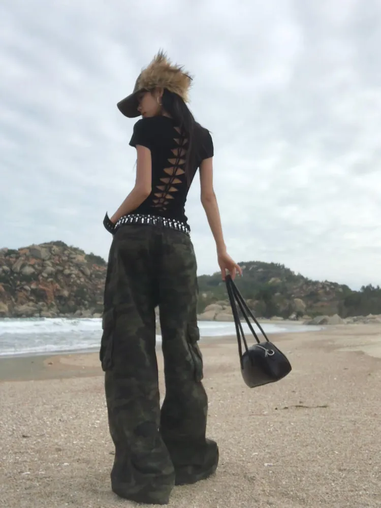 

AGUUY Bla Hollow out ort Sve T-irt Women's Summer Slim Fit ort Design Sensation Spicy Girl Top Commute Sle