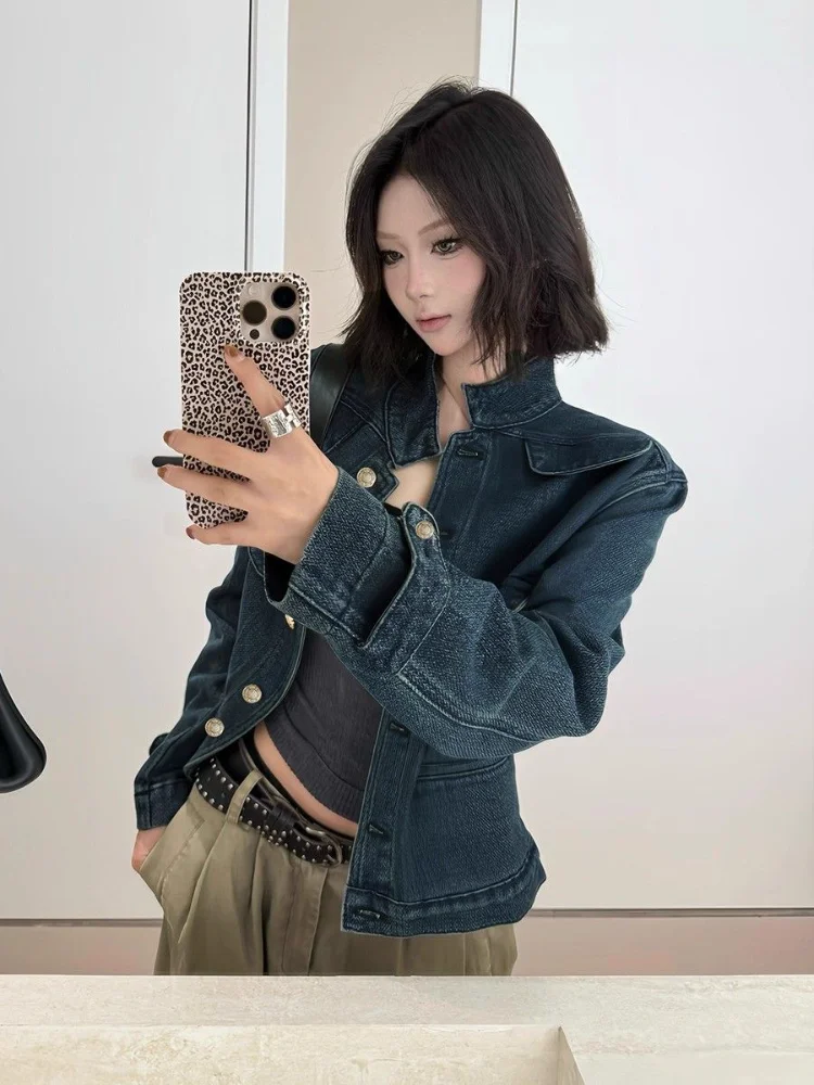 Vintage Korea Chic Minority Veste Femme Fashion Denim Slim Waist All-match Mujer Camisetas Hong Style Premium