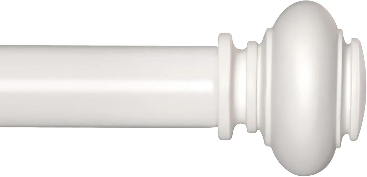 

White Curtain Rods for Windows 48-84 Inches Adjustable 1 Inch Diameter Single Window Curtain Rod Set with Classic Finials, Heavy