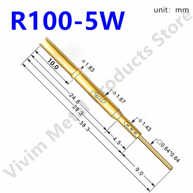 20/100PCS R100-5W Test Pin P100-B1 Receptacle Brass Tube Needle Sleeve Seat Wire-wrap Probe Sleeve 38.3mm Outer Dia 1.67mm