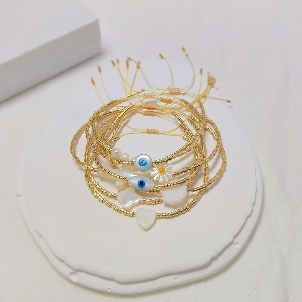 Miyuki-Perlenarmband mit Bösem Blick & Gänseblümchen-Anhänger, stapelbar, verstellbar, Pulseras-Schmuck für Frauen, Teenager, Boho-Strandschmuck – Detail 4
