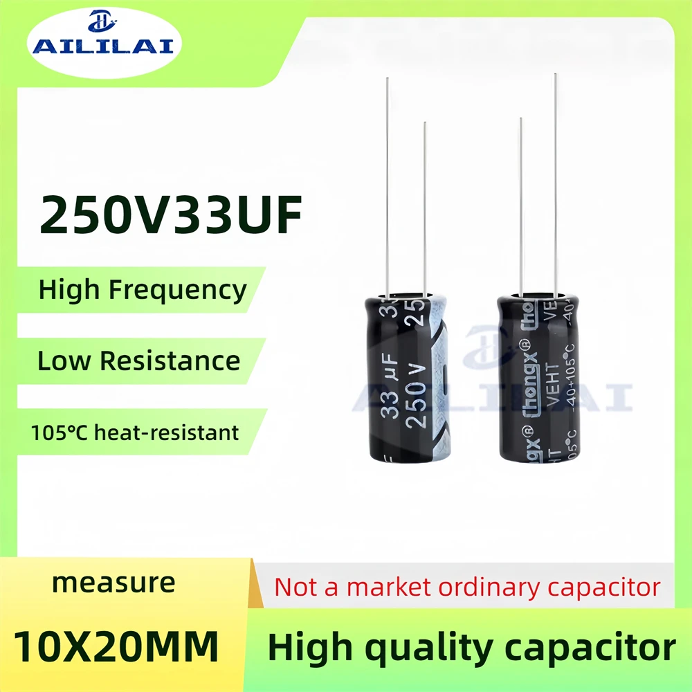 10PCS Original 250v33uf Low ESR/Impedance High Frequency 250V 33UF Aluminum Electrolytic Capacitor 250V33UF Size: 10X20MM