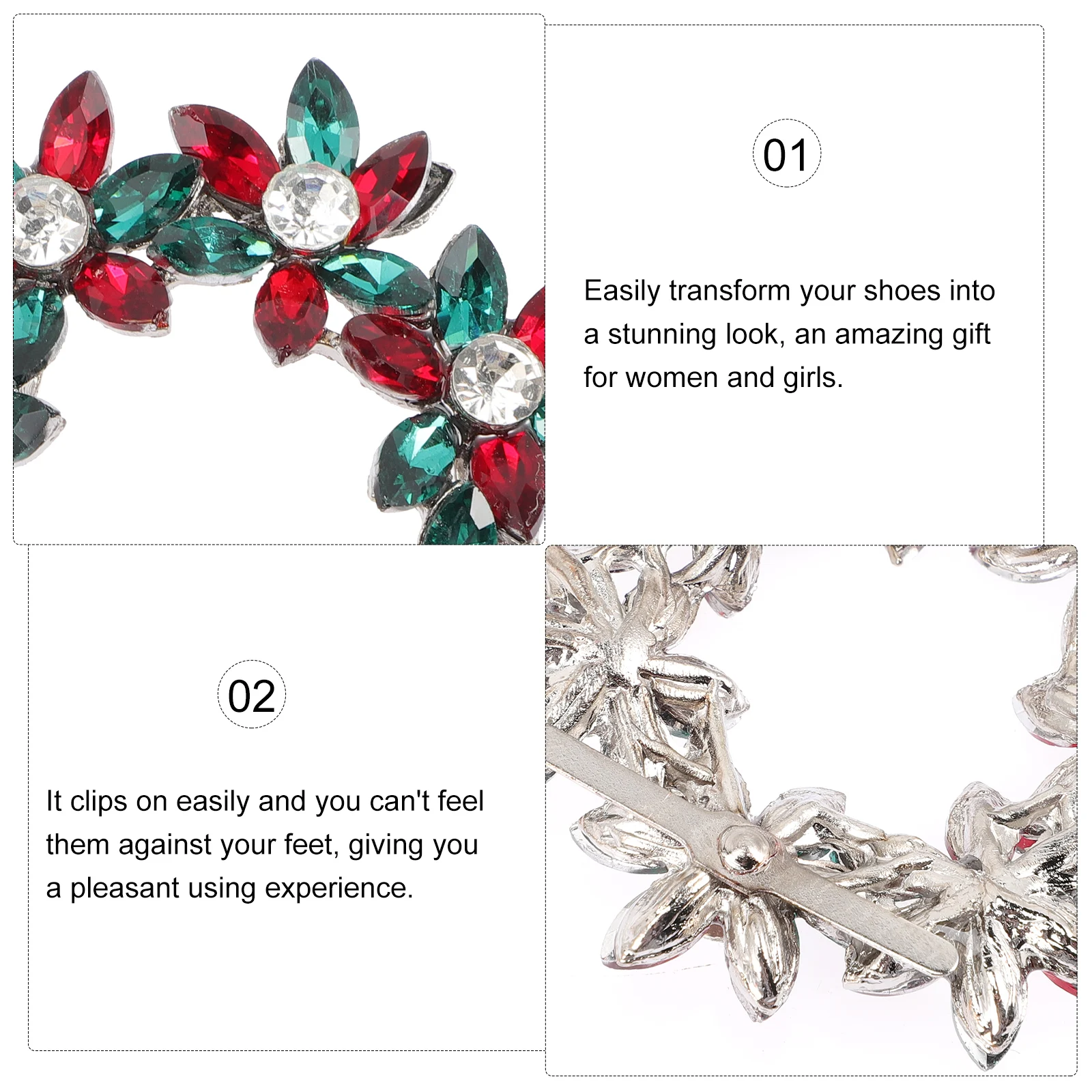 

2 Pcs Accessory Shoe Flower Jewelry Clips Rhinestone Decorate Removable Crystal Bride