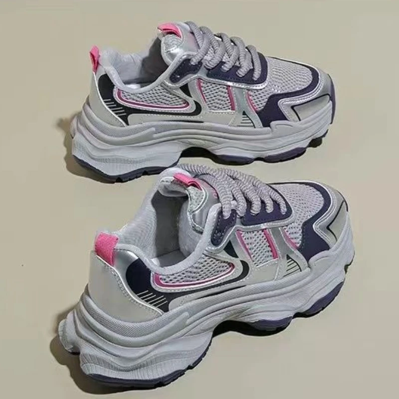 

Spring Autumn 2025 Women's New Dad Shoes Thick Sole Height Increasing Casual Mesh Comfortable Wear Resistant Versatile Sneakers