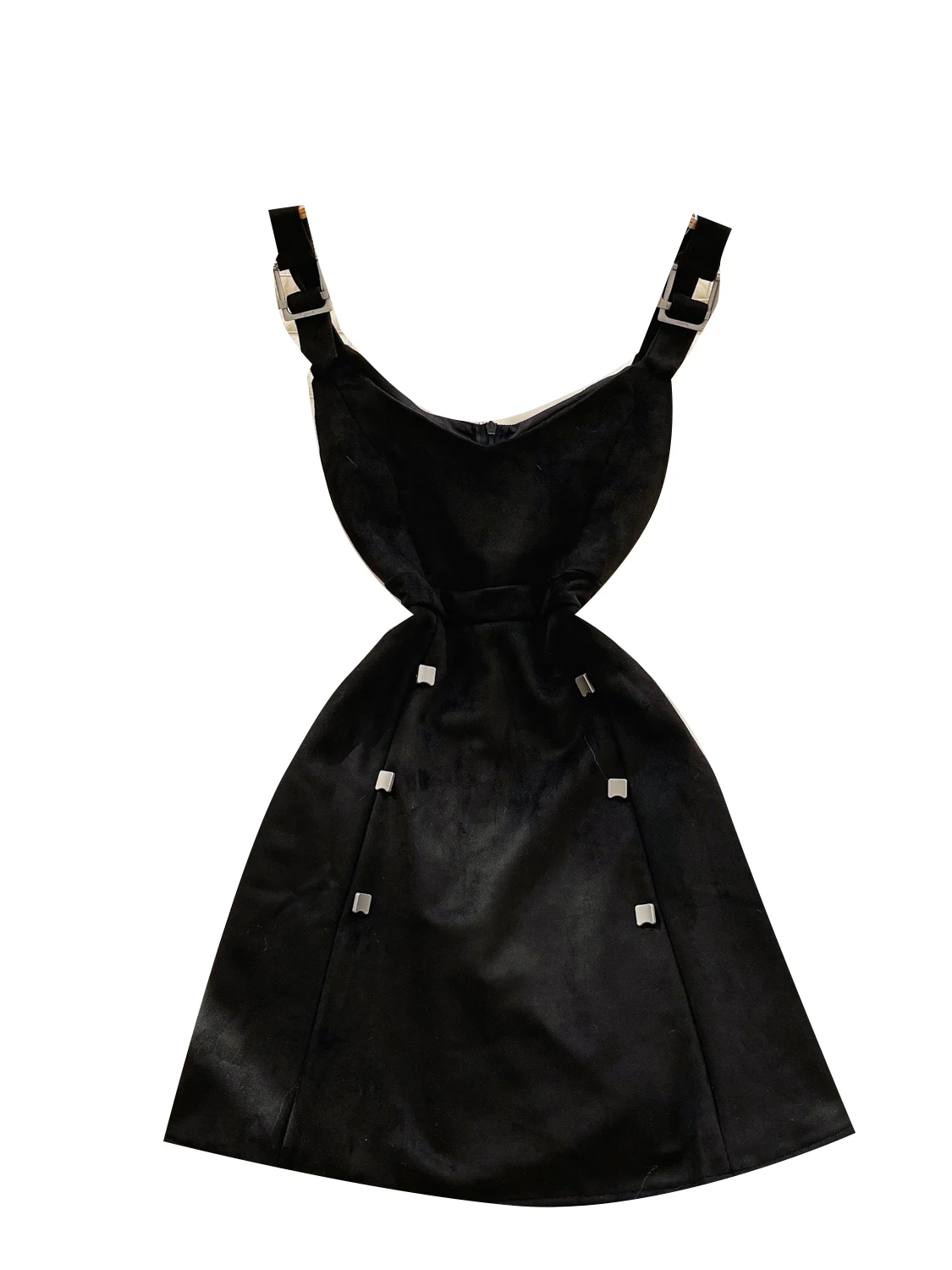 Vestido Sem Mangas com Estilo Retrô para Mulheres, Roupa de Outono, Camadas, Saia  de Camurça com Fivela de Metal, Vestid...