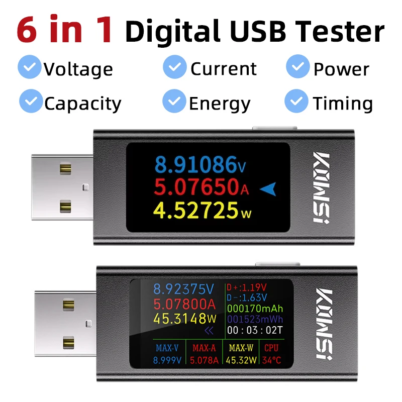 KWS-MX23 Current Voltage Monitor HD 1.06 inch IPS Display Multi-function USB Tester Voltage Ammeter Power Meter DC 4-30V 0-8A