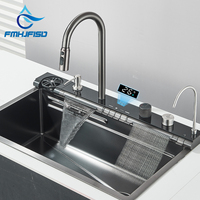 Stainless Steel Kitchen Waterfall Sink Digital Display Large Single Sink Dish Basin Sink Purification water Cup Washer Crane