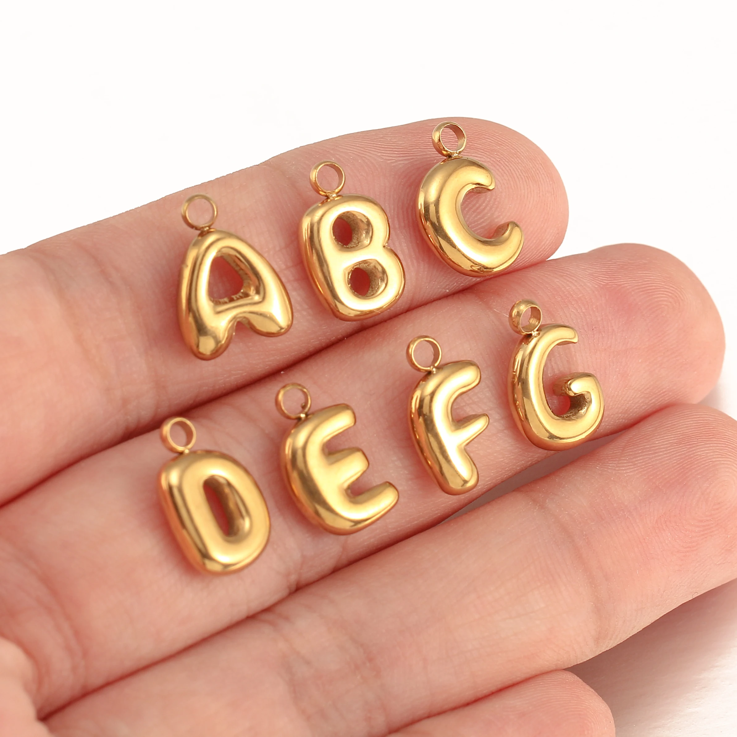 3 Stücke Blase Buchstaben Charms Fadeless Gold Farbe PVD Überzogene Ballon Alphabet A-Z Anhänger DIY Initial Halsketten Frauen Schmuck Machen – Detail 8