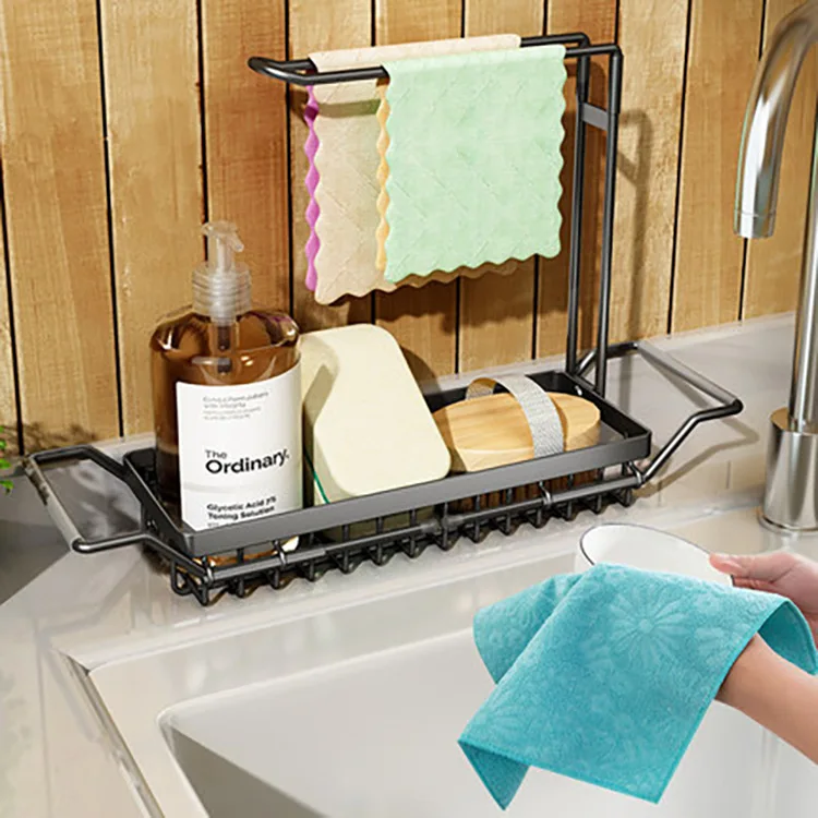Foldable Stainless Steel Sink Draining Rack Sponge Holder Dishcloth Rail Movable Multi-Use Kitchen Storage Shelf Compact
