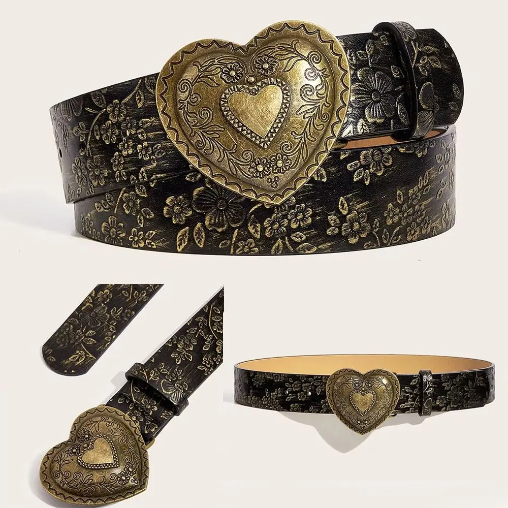 New Love Heart Buckle Pattern Women Belt PU Leather Casual Jeans PU Leather Belt Fashionable Vintage Belts Women Girls