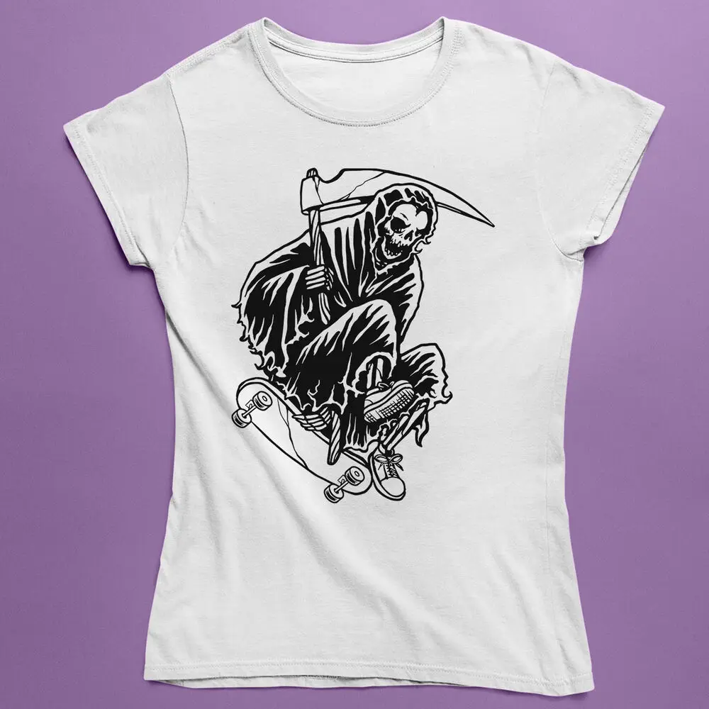 T-shirt graphique Grim Reaper pour hommes et femmes, Fun Grim, Skateboarding Tee