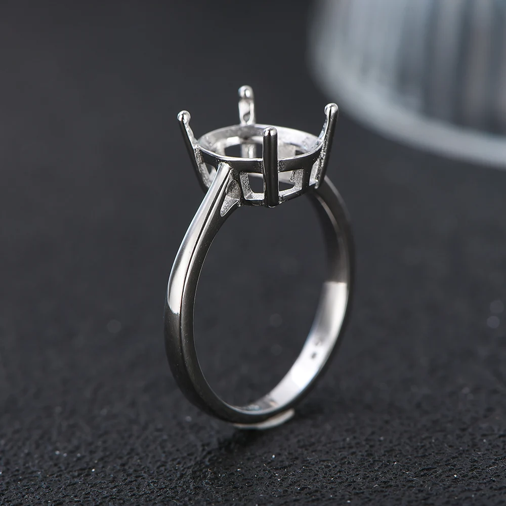 925 Silver 4 Prong Ring Setting for 8x10mm Gemstone, Minimalist Solitaire Jewelry Making DIY, Blank Ring Mount for Handmade Ring