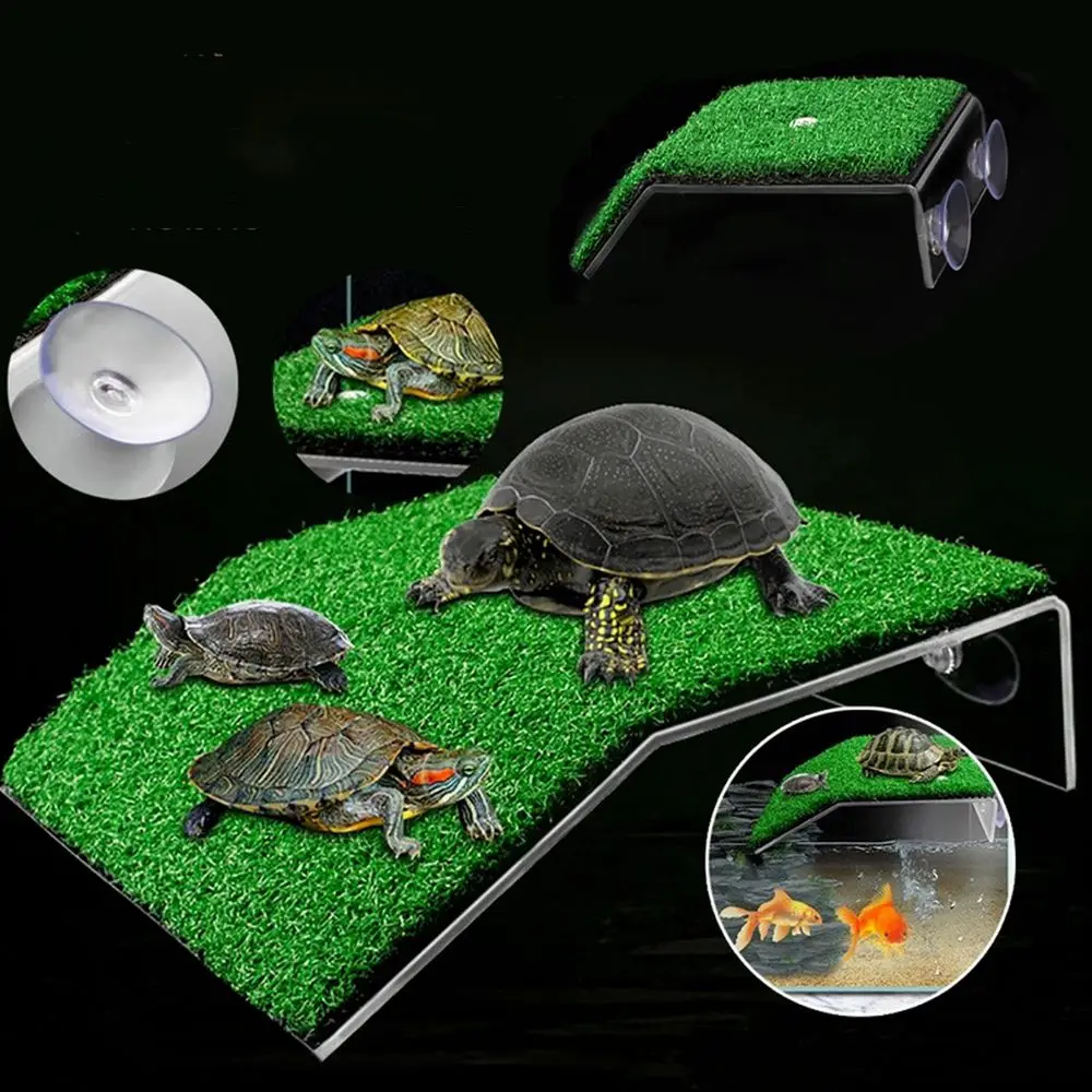 1 PCS Turtle Basking Platform Durable Turtle Floating Island Suction Cup Simple Creative Simulated Lawn