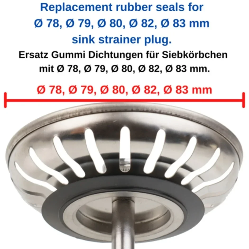 Rubber Seal Washer Gasket, Basket Filtro Plug, Selos de drenagem de cozinha, 78mm, 79mm, 80mm, 82mm, 83mm, 5 Pcs