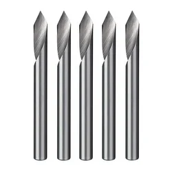 5Pcs 1/8 60 Degree Single Flute Tungsten Steel Milling Cutter Bit V Groove Engraving Tool  Flat Bottom CNC Spiral Router Bits