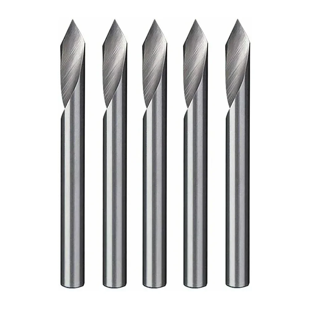 5Pcs 60 Degree Single Flute Tungsten Steel Milling Cutter Bits V Groove Engraving Tools Flat Bottom CNC Spiral Router Bits