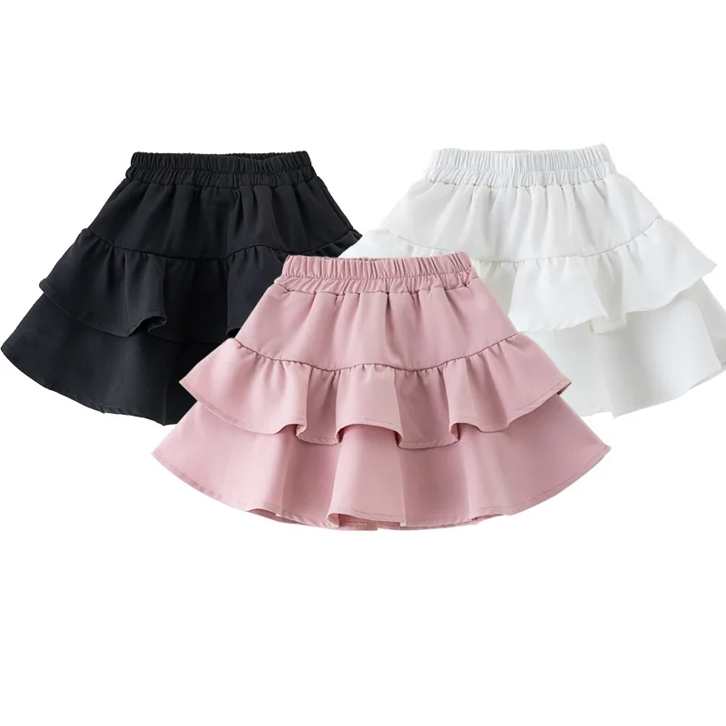 2026 Girls Spring Summer Ruffle Hem Tiered Skirt Children Flared Short Skirt Fashion Cute Casual Skirt Elastic Waist for Kids