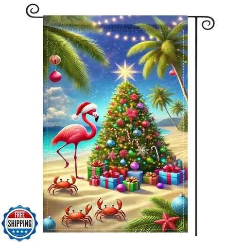 Nuxovilar Merry Christmas Garden Flag Winter Cute Flamingos Decor ZZO EEZ