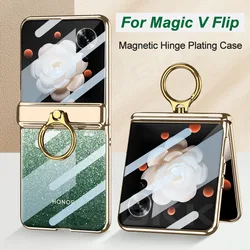 GKK Original Case For Honor Magic V Flip Magnetic Hinge Case Luxury Plating Screen Glass Ring Holder Hard Cover For Magic V Flip