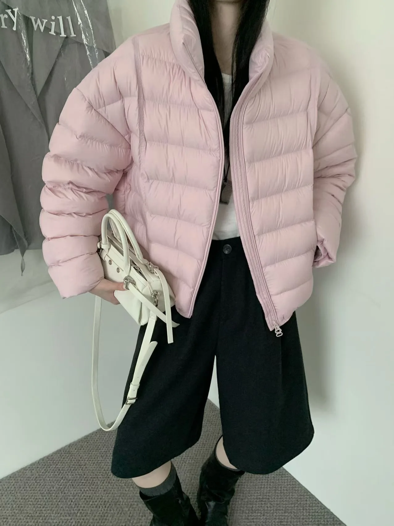 Damska krótka kurtka puchowa - Nowy styl jesienno-zimowy, modna kurtka puchowa z podwójnym kołnierzem, ciepła, gruba, uniwersalna, modna.