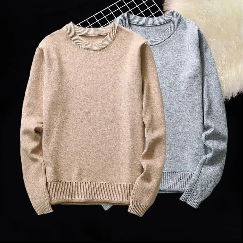 Thick  Trendy Pure Color Spring Sweater Loose Men Sweater Pullover   for Daily Wear