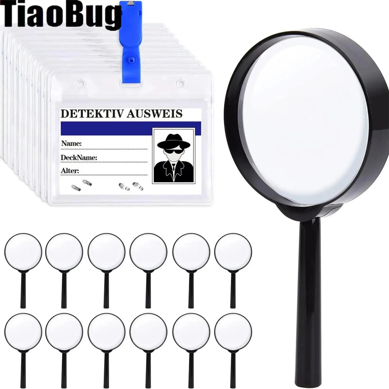 12Pcs Magnifying Glass Badge Cards Detective Explorer Accessory Toys Set for Cosplay Outdoor Adventure Themed Party