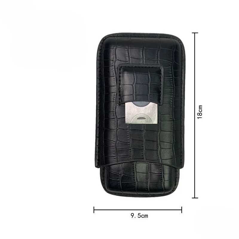 Black Leather Cigar Travel Case, Holder for 3 Cigars with Cutter Set for Golf Cart or Travel(Random Tool Shape)