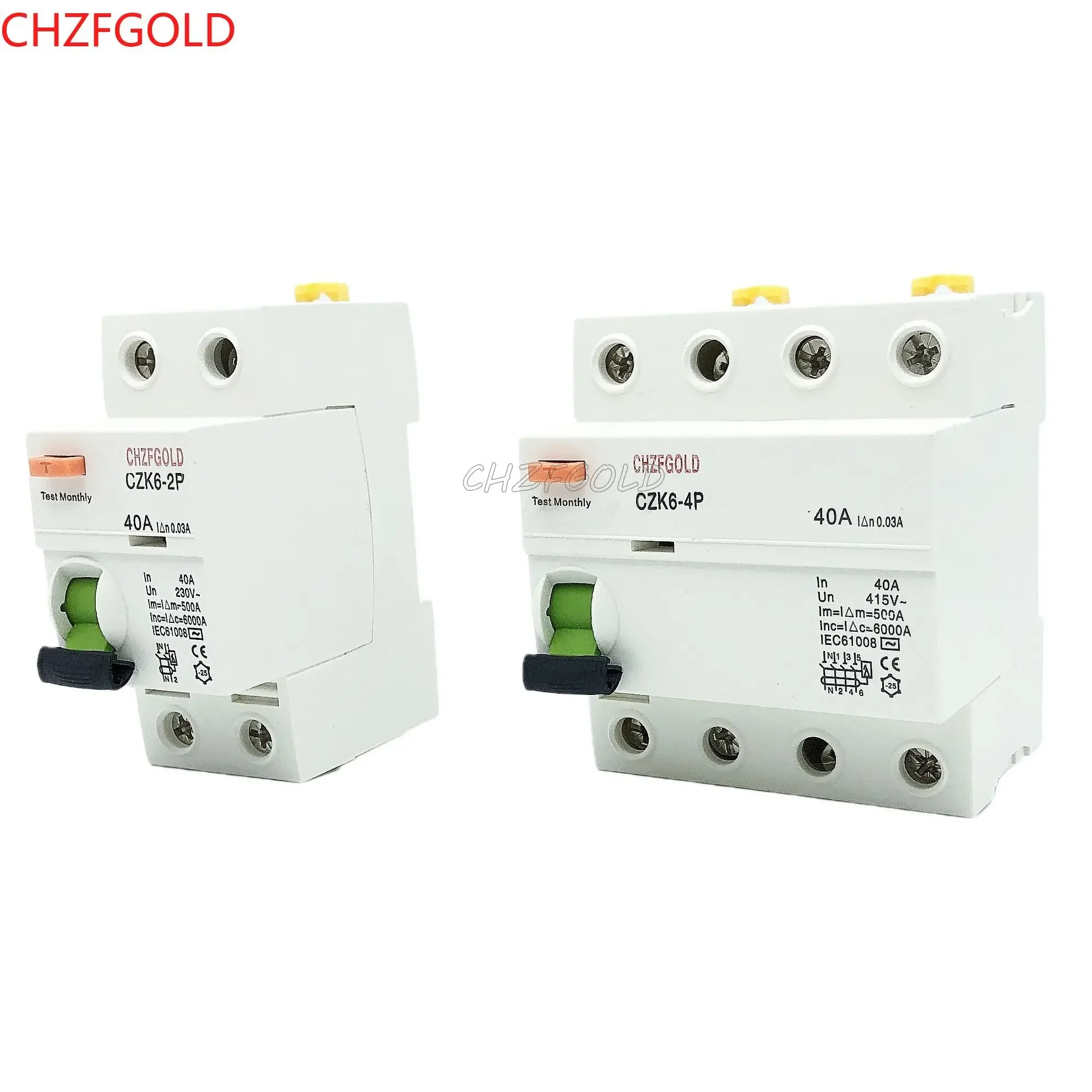 CHZFGOLD AC2PType RCCB Electromagnetic Residual Current Circuit Breaker AC ELCB 2 Pole 25A 40A 63A 80A 100A RCD 30mA 100mA 300mA