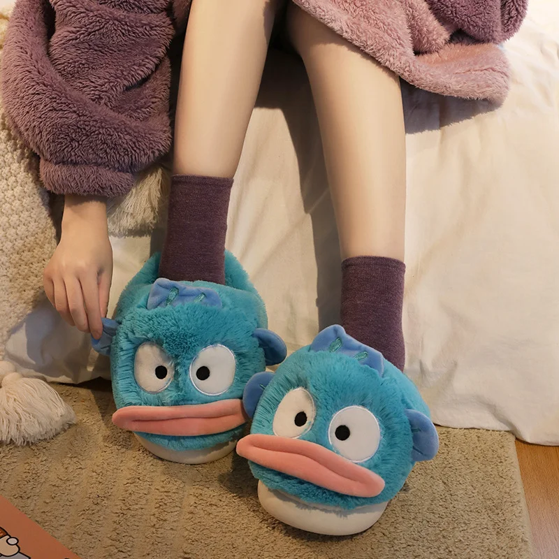 Kawaii Sanrio Anime Hanyodon Wool Slippers Autumn and Winter New Anti-Slip Home Bedroom Home Plush Warm Couple Slippers Gift