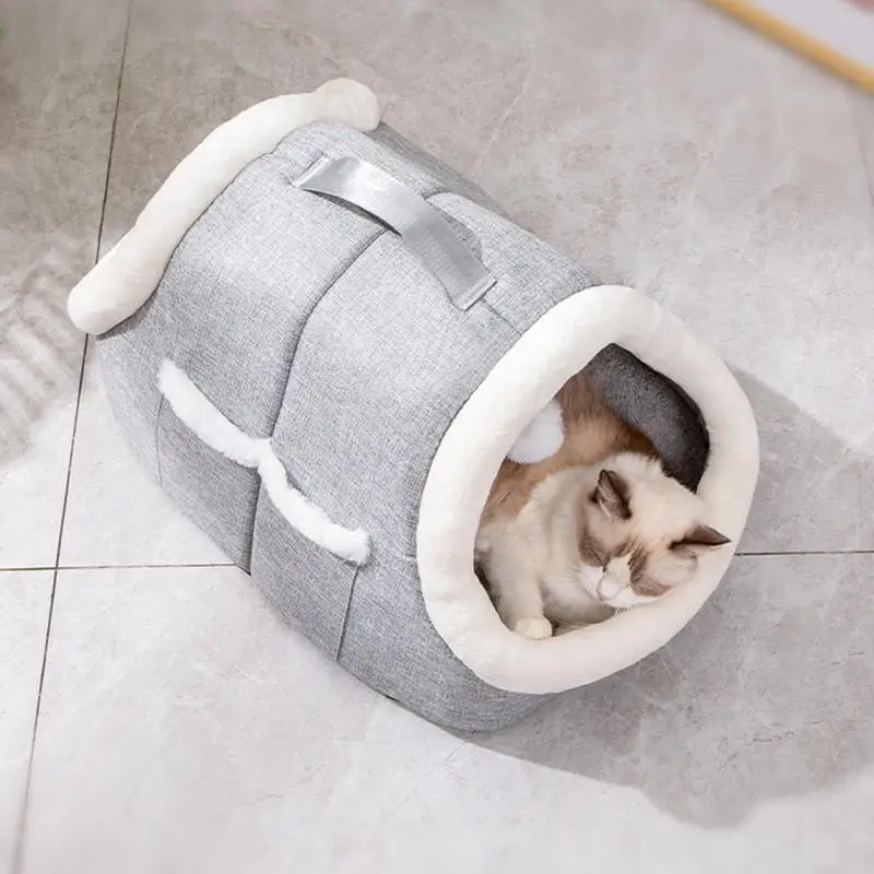 

Cat Beds for Indoor Cats Semi-Closed Winter Cat House Covered Cat Bed Warm Cave Nest Indoor Cat House with Side Pocket for Pet