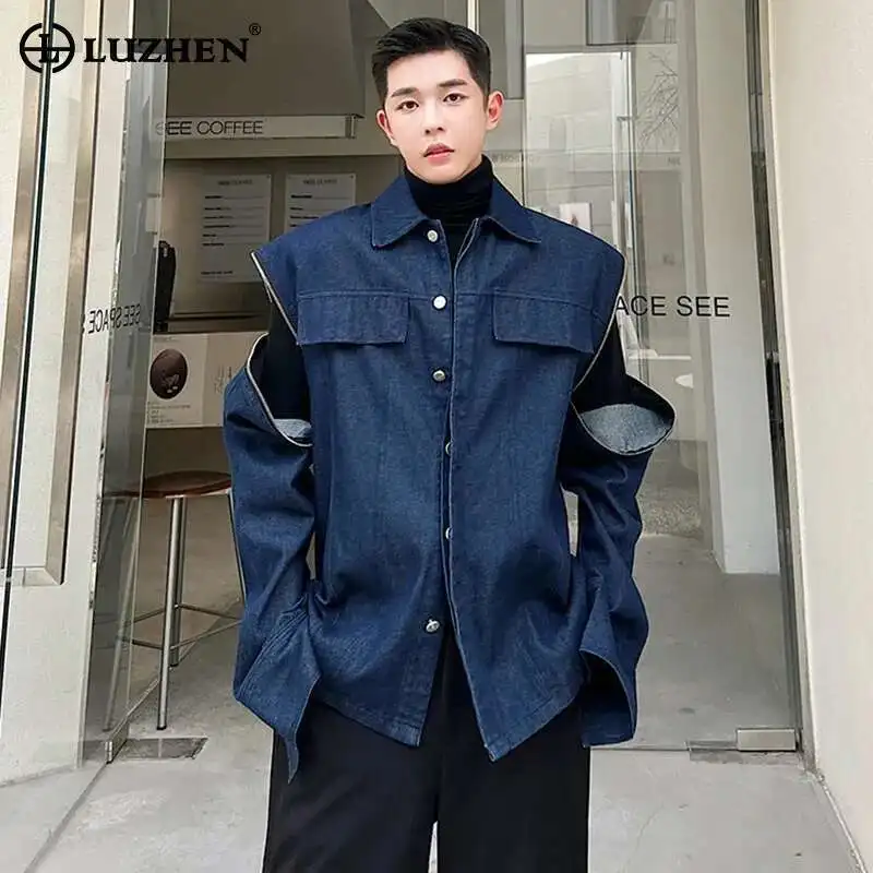 

LUZHEN модные новые лоскутные рукава на молнии джинсовые дизайнерские куртки 2025 мужские индивидуальные модные уличные пальто корейский повседневный LZ9002