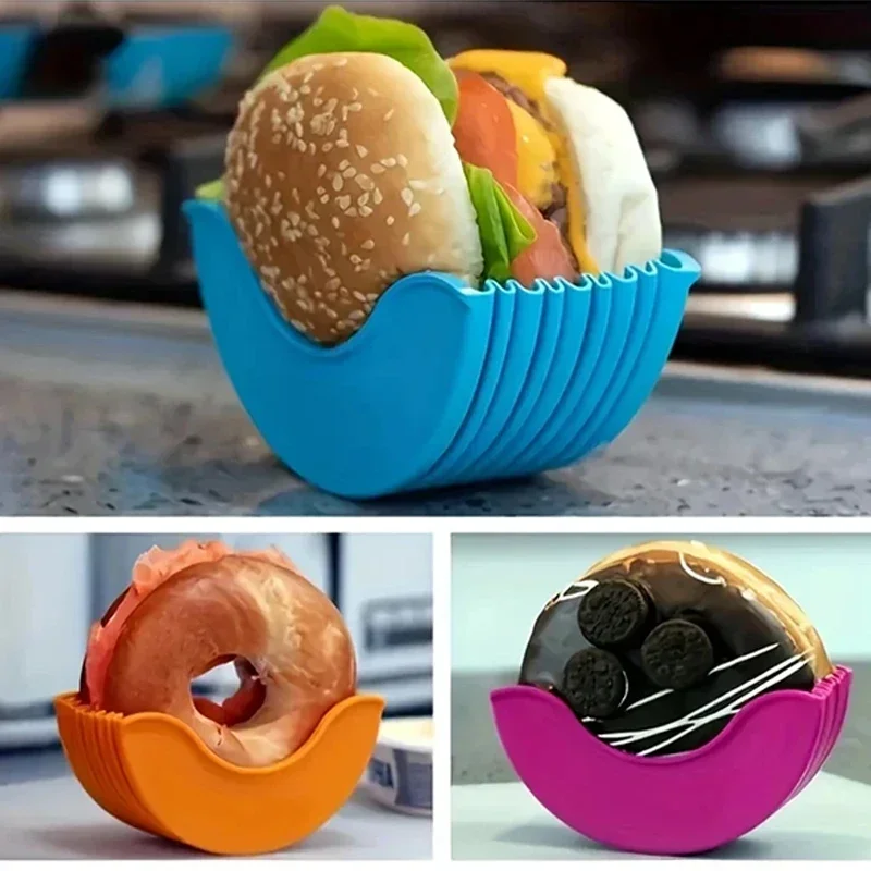 Sandwich Hamburger Silicone Rack Holder Household Washable Kitchen Convenient Part Contact-free Burger Food Fixed Clip Shell New