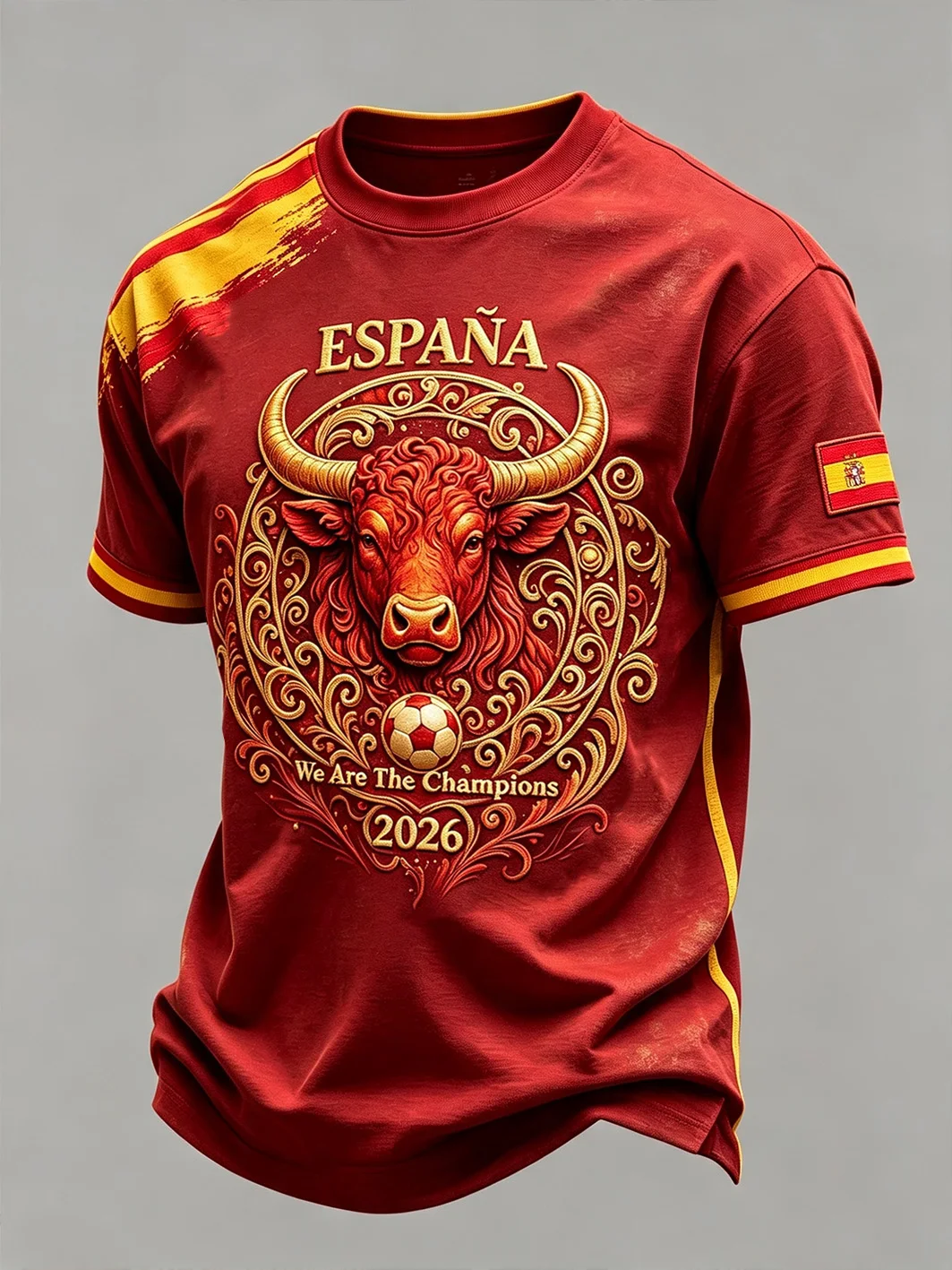 Spain 2026 Commemorative National Team Championship Football Jersey, Fan Friendly 3D Quick Drying Sports Casual T-shirt for Men