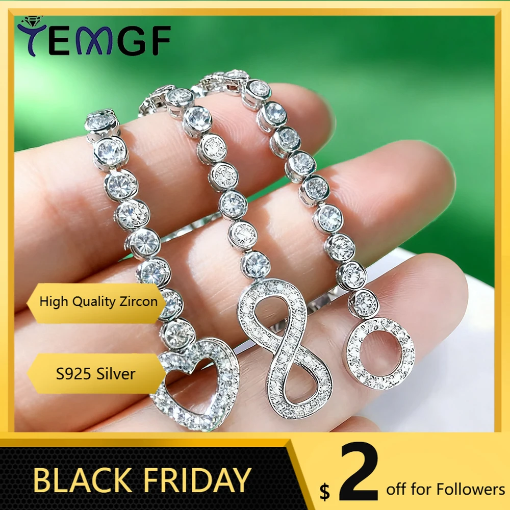

TEMGF Full 3mm Zircon Bracelets 925 Sterling Silver Bubble Chain 3 Lock Buckles for Women Fine Jewelry Daily Commute Ornament