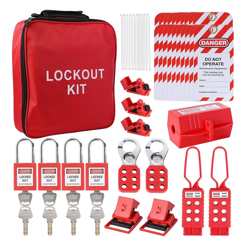 مجموعة قفل Tagout، مجموعة Loto الكهربائية مع قفل قاطع الدائرة الكهربائية، مشابك القفل، علامات القفل قواطع متعددة الأقطاب