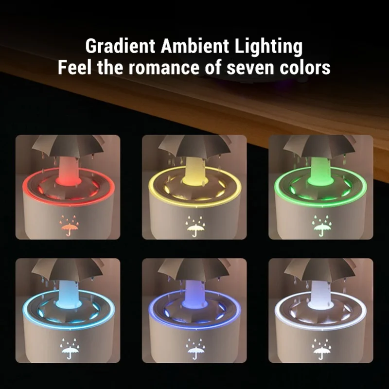 Rotating Umbrella Humidifier 300ML Water Drip Effect Aromatherapy Essential Oil Diffuser With 7 LED Lights Timer 100-240V